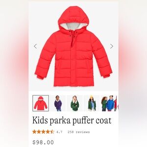 Primary brand Parka Puffer Coat Red - Tomato Size 8-9 unisex youth